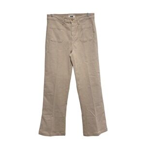 Paige Leenah High Rise Wide Leg Trouser Pants Tan Beige Front Patch Pockets 31